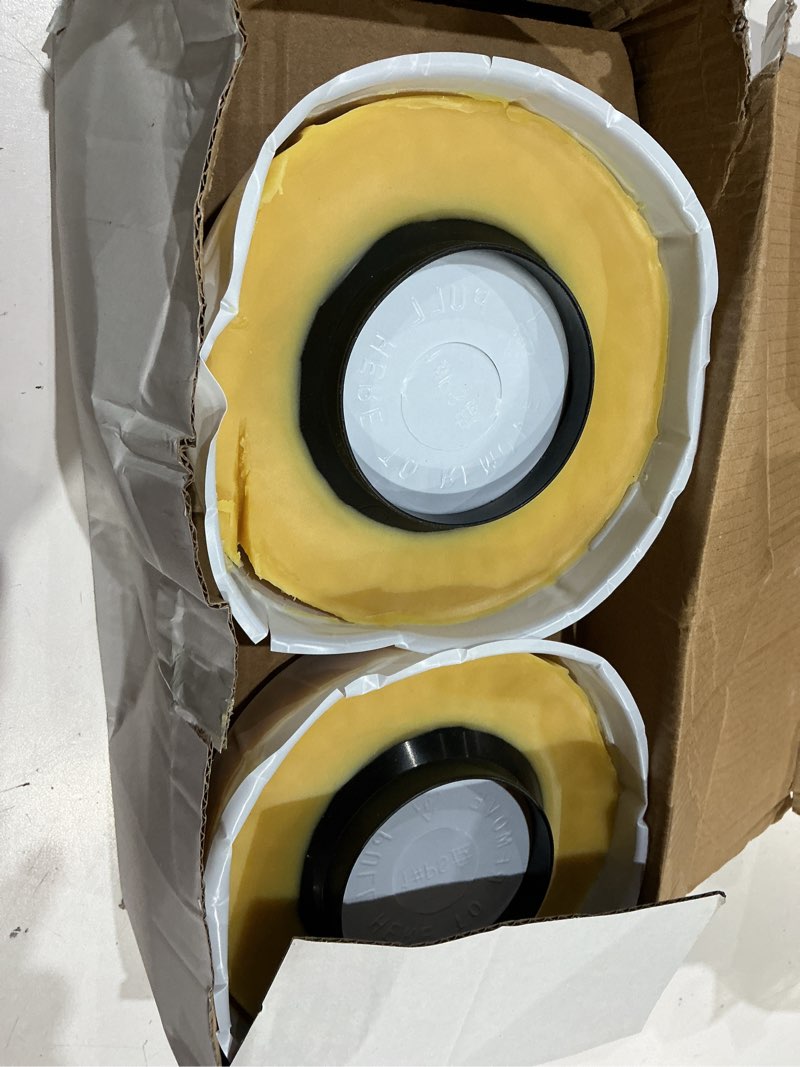 Condition photo showing As Is for standard toilet wax ring 4 pack, universal fit for 3" or 4" waste lines, toilet bowl seal replacement kit, watertight and odor-proof