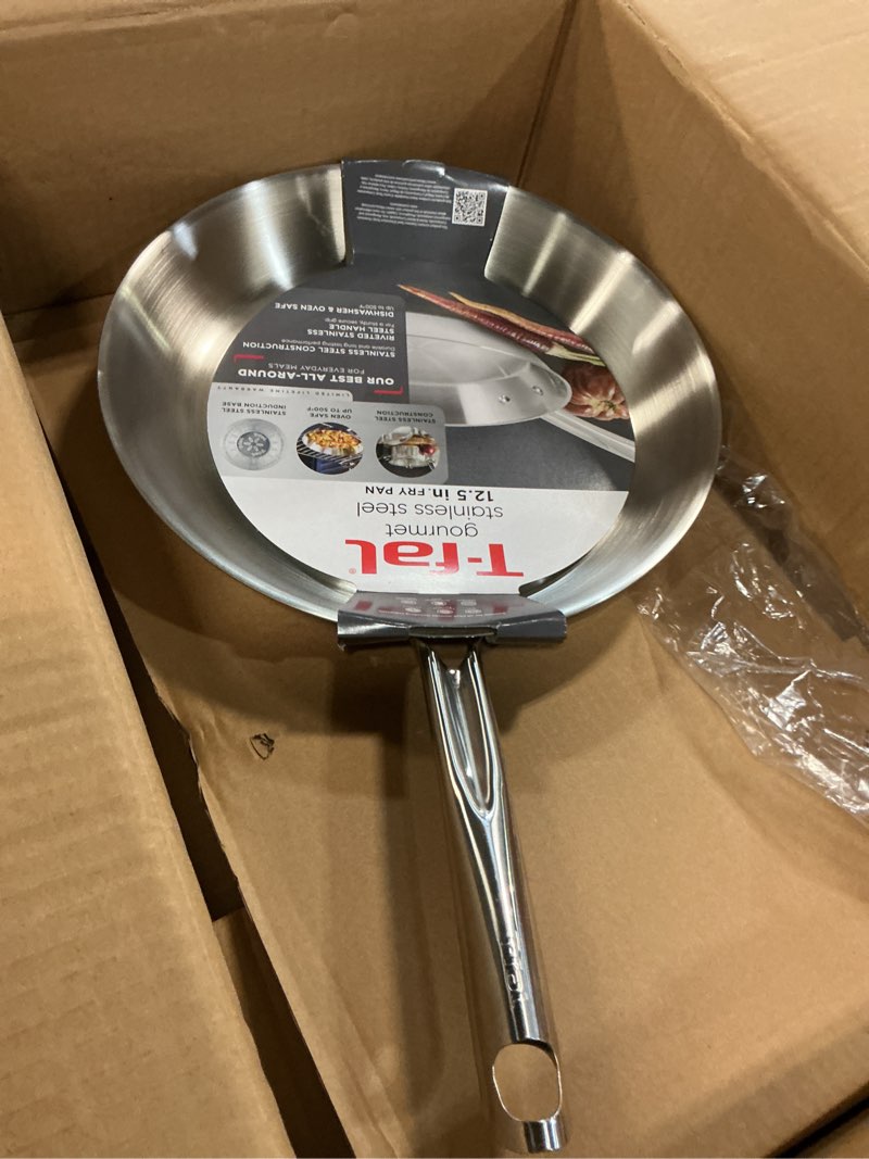 Condition photo showing Good Condition for t-fal gourmet stainless steel fry pan 12.5 inch induction compatible skillet pan, fast and even heating, oven safe to 500f, professional grade cookware for home chefs fry pan 12-inch