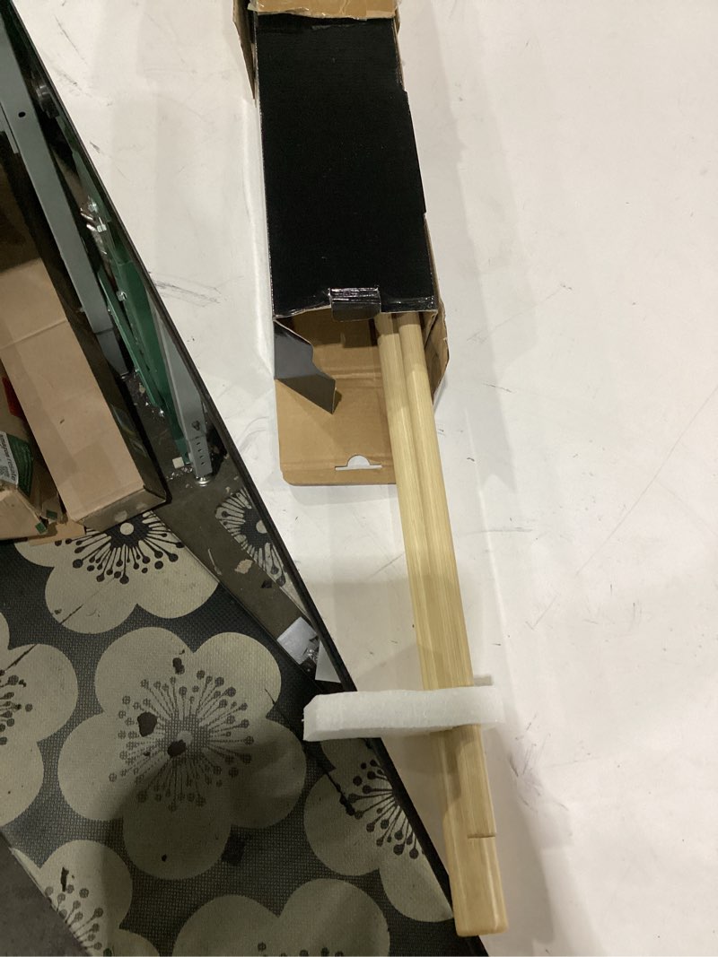 Condition photo showing Good Condition for 1-1/8 inch diameter light wood curtain rods with cap finial, 36-72'' telescoping faux wood design double curtain rods for window width 24-68 inch, 1 pack light wood 36-72''