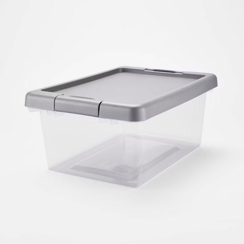 Brightroom Small Latching Clear Storage Box - Brightroom™: Stackable Plastic Tote with Lid, Built-In Handles, 15L Capacity, 4 Pack 