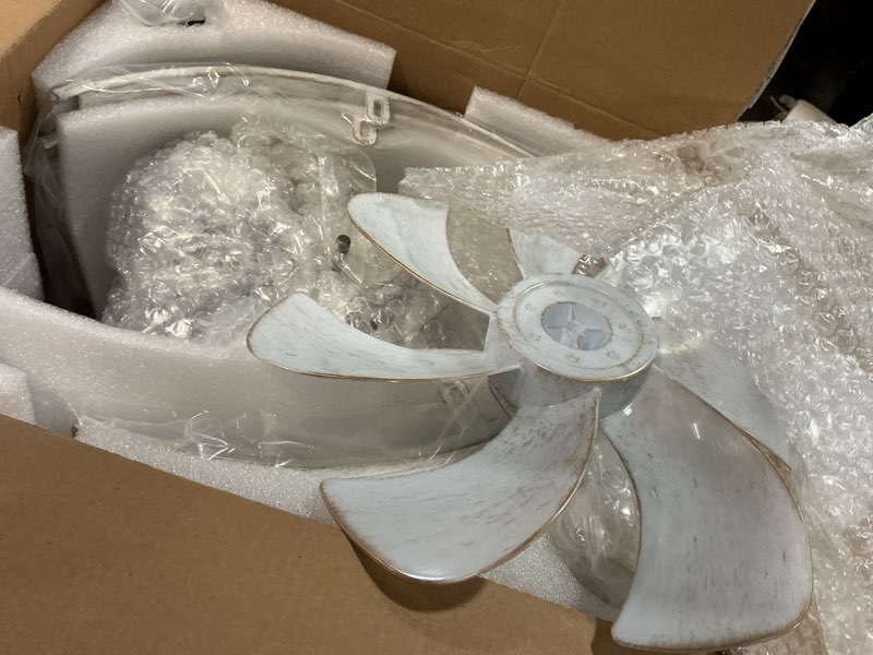 Condition photo showing New/Like New for lediary caged ceiling fans with lights, white flush mount ceiling fan with remote&app, small low profile bladeless ceiling fan light fixture for bedroom, kitchen, dining room-white gold color white gold medium