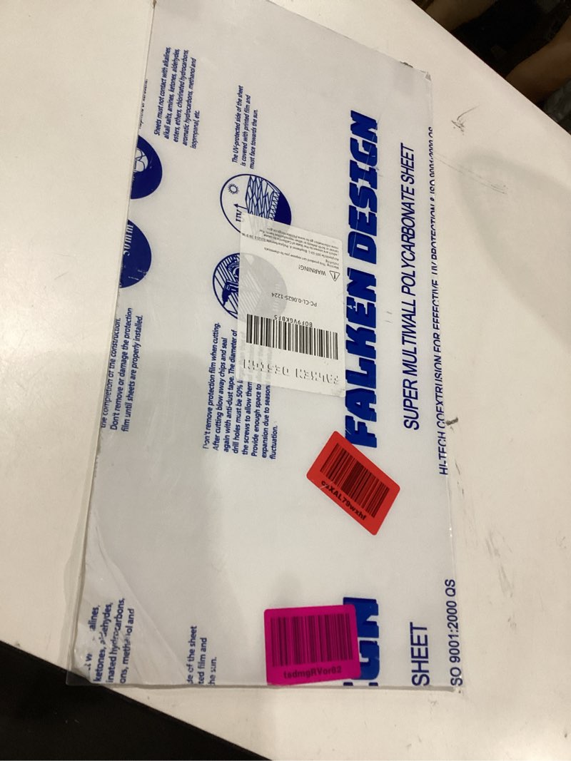 Condition photo showing New/Like New for falken design clear polycarbonate lexan sheet - 12" x 24" x 1/16" – durable, impact-resistant & uv-protected plastic panel perfect for window repairs, greenhouses, diy projects, outdoor covers