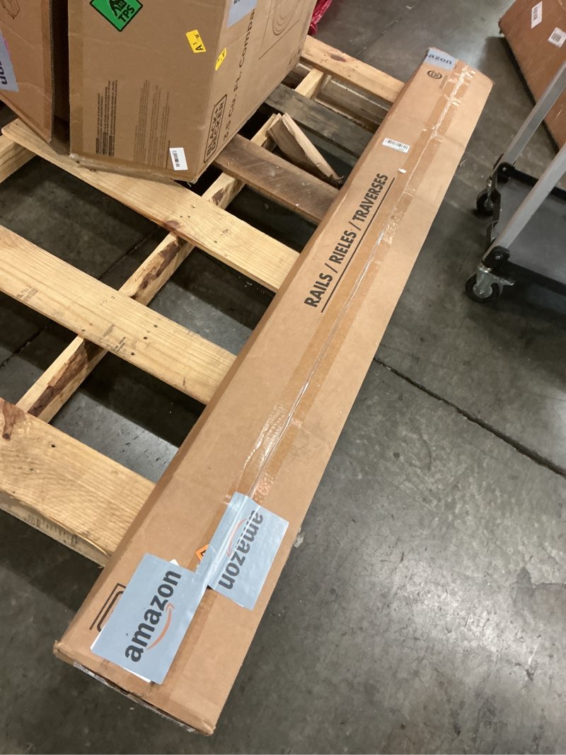 Condition photo showing As Is for (incomplete) signature design by ashley hyanna rustic king panel bed with metal slats, foundation or box spring n