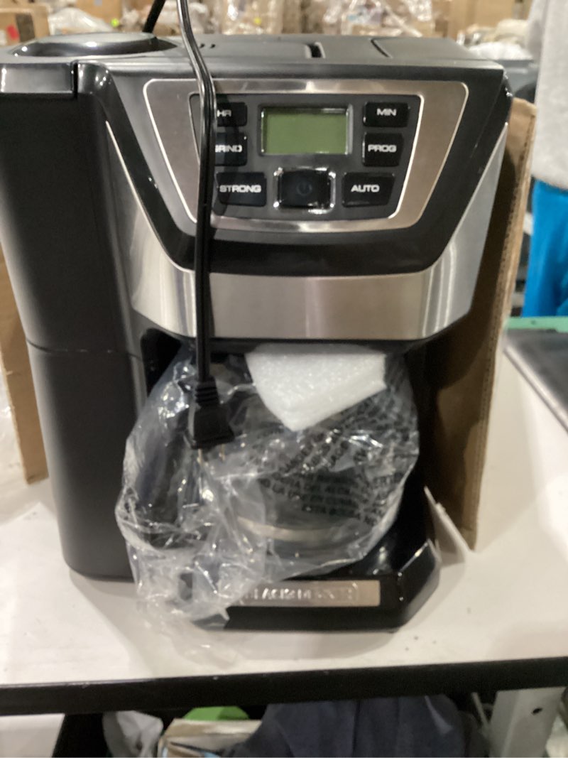 Condition photo showing As Is for Not tested***Cuisinart Automatic Grind & Brew 12-Cup Coffee Maker with Blade Grinder, Programmable Coffee Machine Glass Carafe with 1-4 Cup Setting, Brew Pause, Grind-Off Option, DGB-400NAS, Black/Stainless Steel 12-Cup Glass Automatic Grind & Brew Black/Stainless