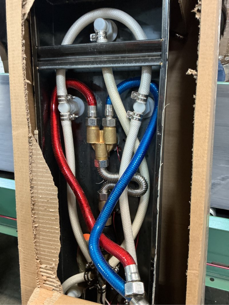 Condition photo showing As Is for ELLO&ALLO LED Shower Panel Tower System, Rainfall and Mist Head Rain Massage Stainless Steel Shower Fixtures with Adjustable Body Jets, Brushed Black