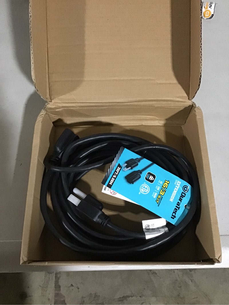 Condition photo showing New/Like New for duratech extension cord 20 ft, outdoor extension cord, 16/3 sjtw, 13 amps, heavy duty extension cord for power tools, black
