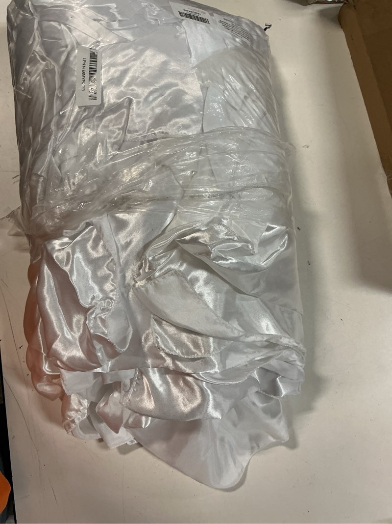 Condition photo showing New/Like New for turstin 16 packs white satin tablecloth 102 x 58 inch overlay satin table cover rectangle bright silk tablecloth smooth fabric table decoration for wedding banquet party events white 16