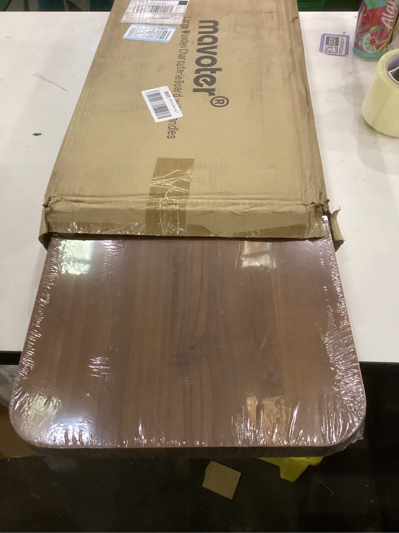 Condition photo showing New/Like New for Large Wooden Charcuterie Boards with Handles, Extra Long Wood Serving Tray Platters,Rectangular BBQ Meat Cutting Cheese Board for Party Appetizers,Home & Outdoor 23.6x11.8x1.1”