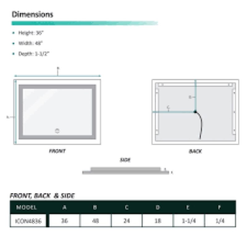 19 in. W x 22 in. H Small Rectangular Frameless LED Light Dimmable Anti-Fog wall mount Bathroom Vanity Mirror
