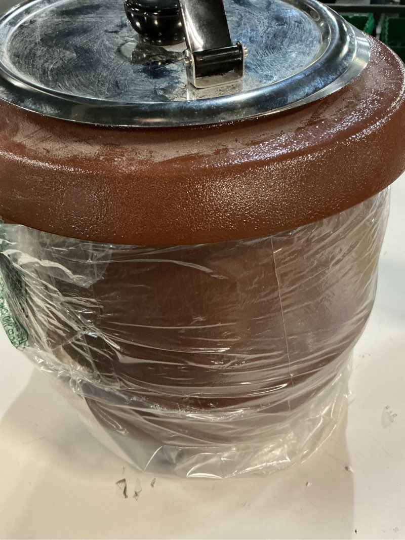 Condition photo showing As Is for SYBO SB-6000-1B Commercial Grade Soup Warmer Kettle with Hinged Lid and Detachable Stainless Steel Insert Pot for Restaurant Parties Buffet, 10.5 Quarts, Brown