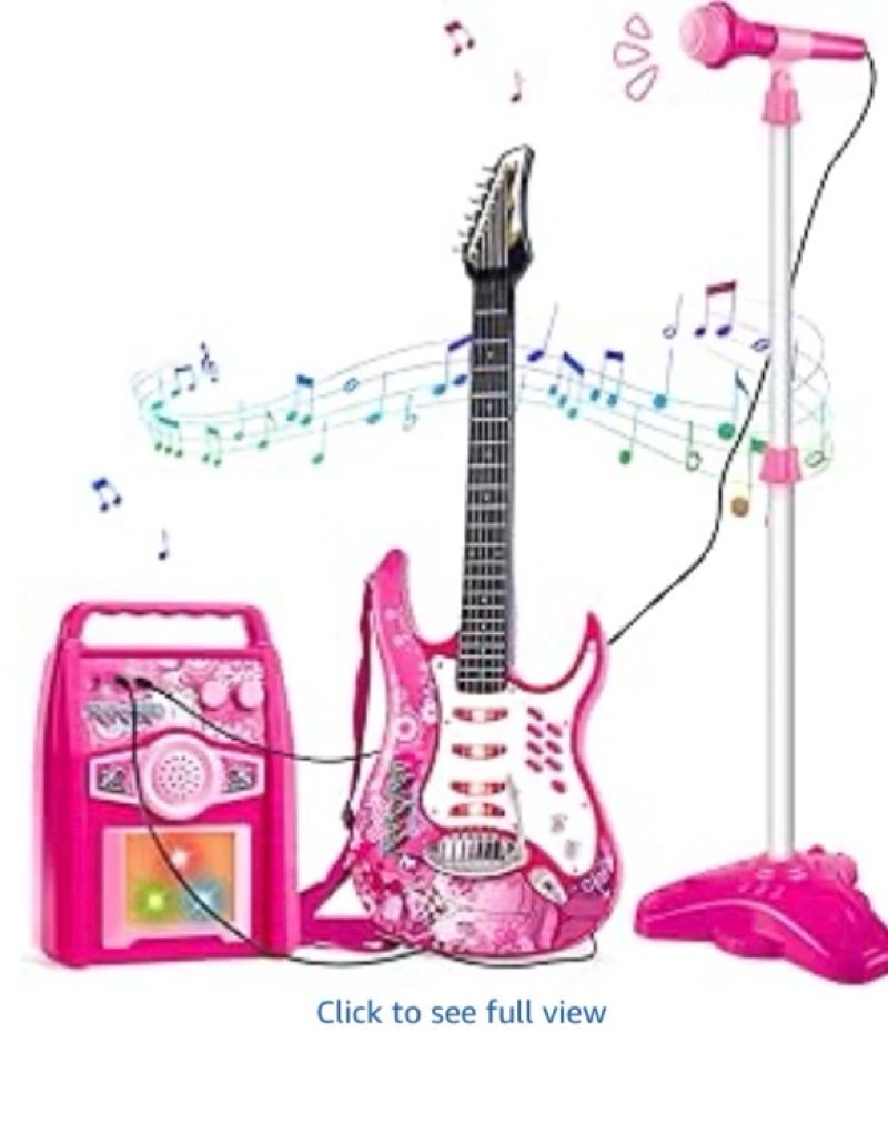 deao musical guitar play set,adjustable height microphone,amplifier set with stand,music light karaoke music toys birthday for kids boys girls blue