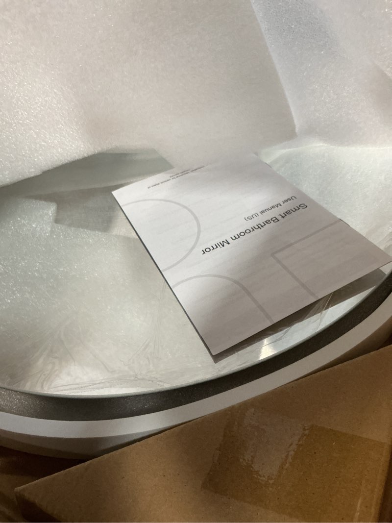 Condition photo showing Good Condition for 20 Inch Round LED Bathroom Mirror with Lights, Lighted Vanity Bathroom Mirror with Backlit, Stepless Dimmable & 3 Colors (3000K/4000K/6000K), IP54 Waterproof