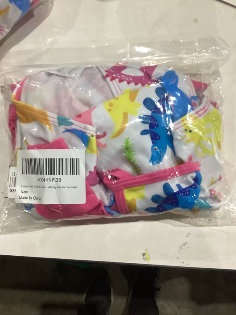 Condition photo showing New/Like New for Funnycokid Girls Swimsuit 3 Pieces Long Sleeve Rash Guard Set Tankini Bathing Suits Summer Kids Swimwear SIZE 10 Pink Dinosaur
