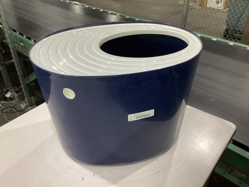 Condition photo showing New/Like New for iris usa cat litter box large top entry with lid enclosed covered hooded design litter catching scatter shield pan dog proof pet proof scoop included odor control for indoor cats kittens, navy/white top entry navy