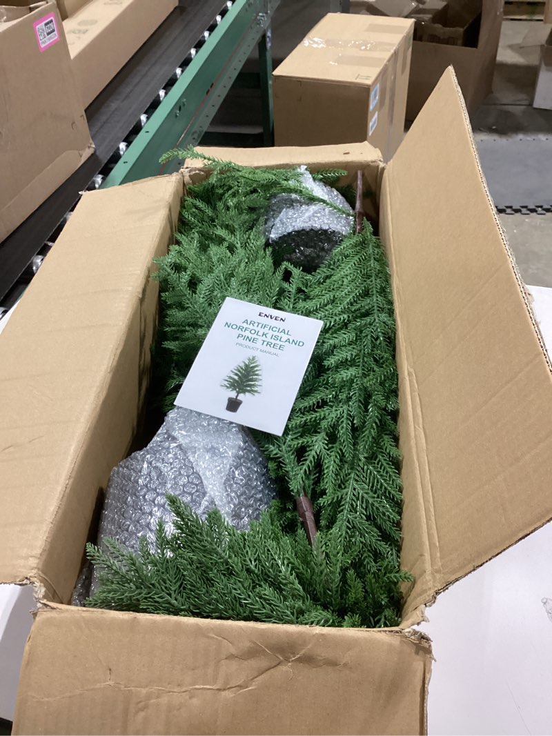 Condition photo showing As Is for Norfolk Pine Christmas Tree Real Touch Faux Holiday Tree with Pot, Realistic Indoor Outdoor Decoration for Entryway, Living Room, Office, Apartment (4FT- 2Pack)