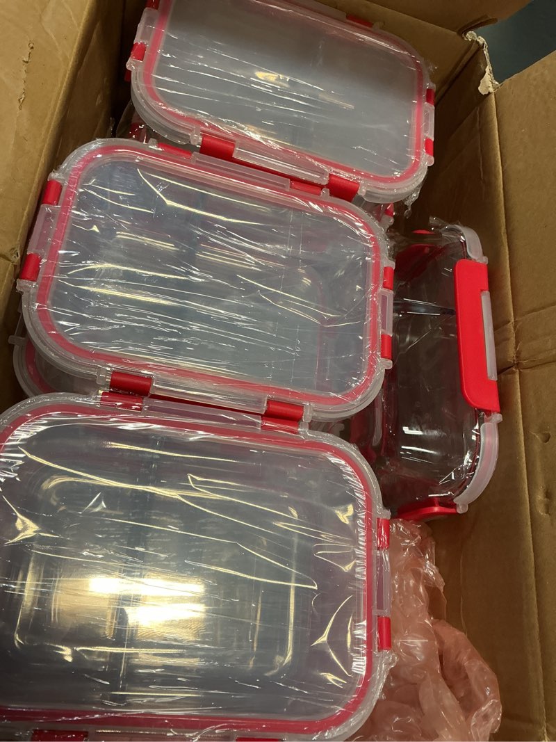 Condition photo showing Good Condition for verones 10 pack glass meal prep containers 2 compartment set, 30 oz airtight glass lunch containers, food storage containers with lids, for microwave, oven, freezer & dishwasher friendly?red