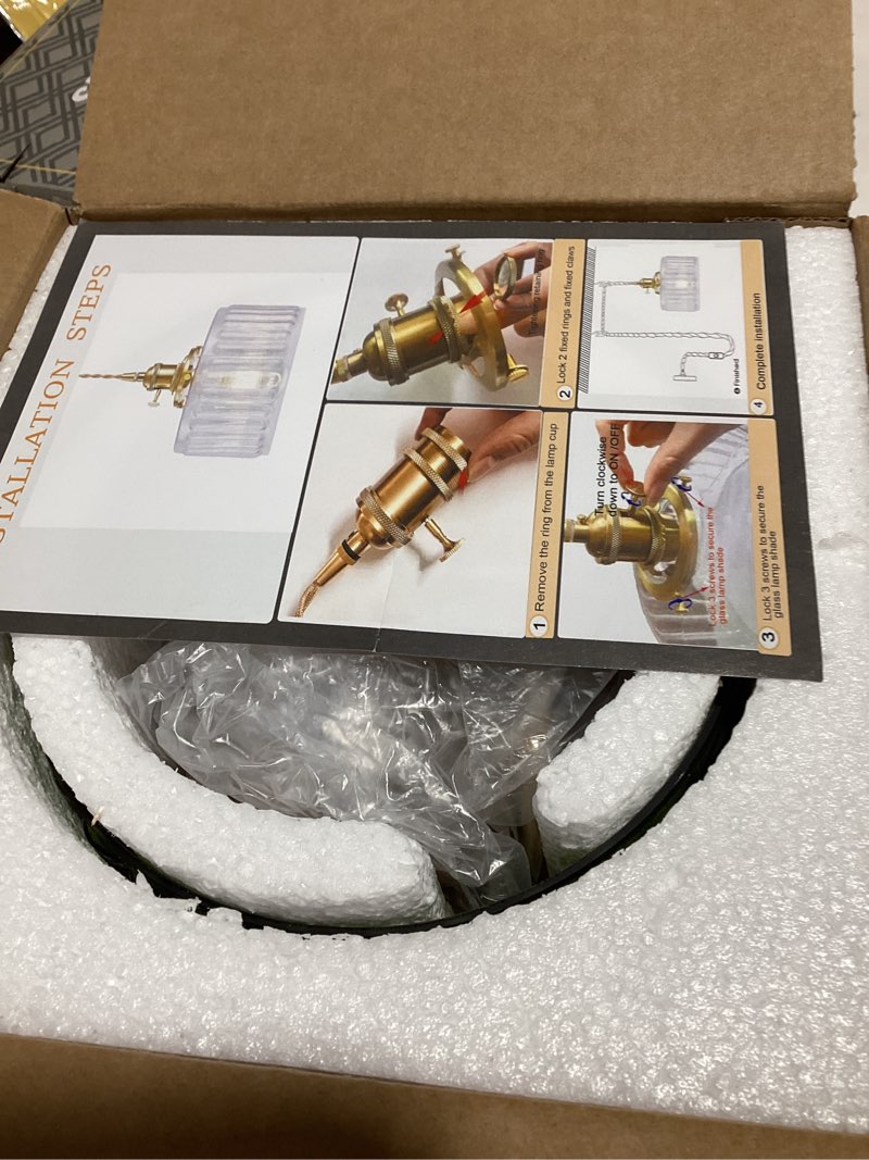 Condition photo showing Good Condition for plug in pendant light, hanging lights with plug in cord, hanging light fixture with clear glass, e26 pendant lighting for kitchen island, bedroom, dining room, living room-green