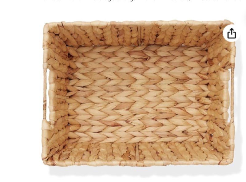 Casafield Set of 2 Water Hyacinth Storage Baskets with Handles - Natural, Woven Rectangular Storage Bins for Shelves, Blankets, Laundry Organization