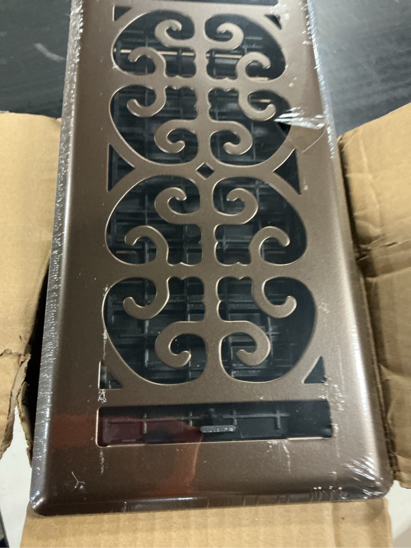 Condition photo showing New/Like New for 4x10 floor register, 5-pack black floor vent covers, thicker metal | heavy duty walkable decorative scroll vent cover, quiet, heat-resistant & adjustable control lever, fits 4x10 duct opening brown