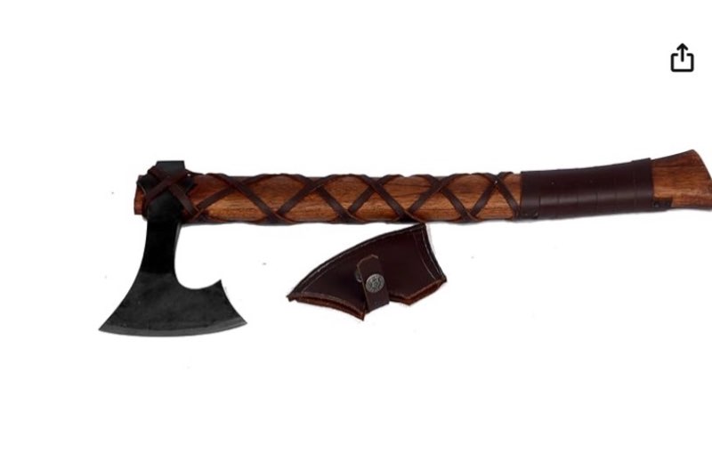 Viking Traders Bearded Throwing Axe| Authentic Viking Axe | Hand-Forged | Solid Leather Rope Wrapped