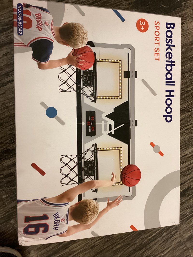 Condition photo showing Good Condition for hyes 2 player basketball game, dual shot over the door mini basketball hoop indoor with scoreboard & led, basketball toy gifts for kids boys girls adults, suit for bedroom/office/outdoor/pool, black black with scoreboard & led