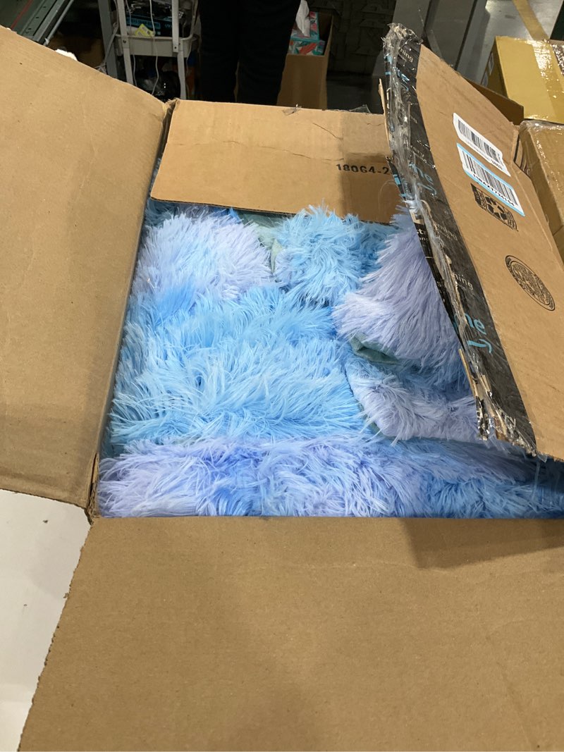 Condition photo showing Good Condition for winlife faux fur queen comforter set shaggy plush fluffy bedding comforter sets rainbow tie dye multicolor bedding for girls (3pcs, queen, purple blue) purple blue queen