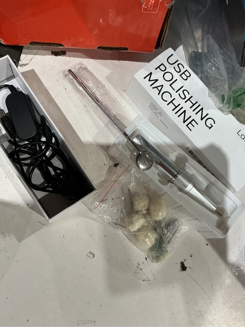 Condition photo showing As Is for usb polishing machine, portable electric mini polisher 35000 rpm for edge correction smoothing after repair cleaning creating a shiny surface, polishing head set with step-by-step instructions