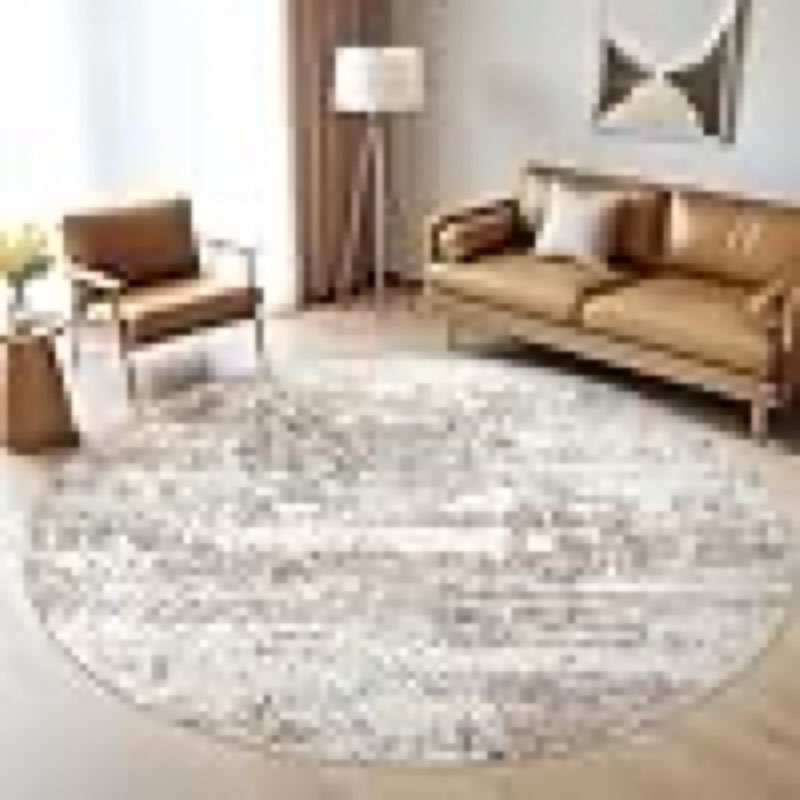 Round Rug Living Room Rugs: 5Ft Washable Circle Large Abstract Modern Soft Stain Resistant Non Slip Indoor Floor Carpet for Bedroom Nursery Office Dining Room Dorm Home House Decor- Brown