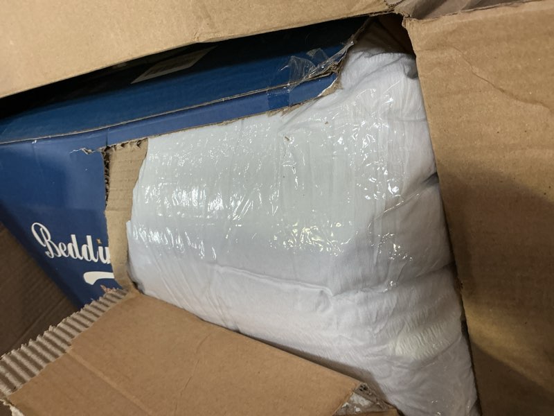 Condition photo showing As Is for QUIETSEA Full Comforter Set Seersucker 7 Pieces Luxury Ruffle Bed in a Bag Full Size for All Season White Bedding Set with Comforter, Pillowcases, Flat Sheet, Fitted Sheet and Pillow Shams White Full