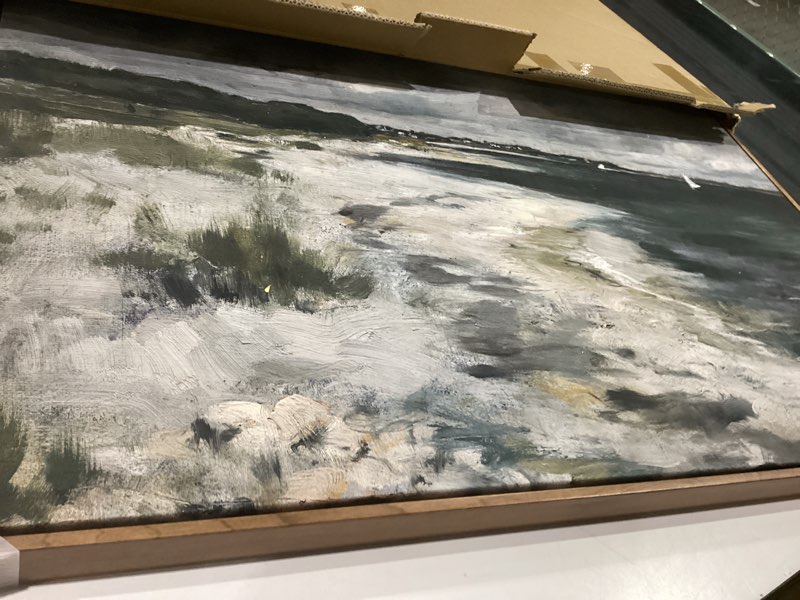 Condition photo showing Good Condition for insimsea framed canvas wall art, seaside landscape painting prints, coastal wall art, modern farmhouse & rustic decor for living room & bedroom, french country style, 24"x36" storm clouds 36"l x 24"w