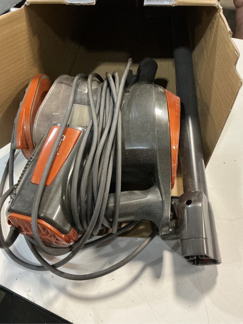 Condition photo showing As Is for shark hv302 rocket pet corded stick vacuum, lightweight with swivel steering for carpets & hard floors, converts to hand vacuum, includes crevice tool, pet multi-tool & precision duster, orange