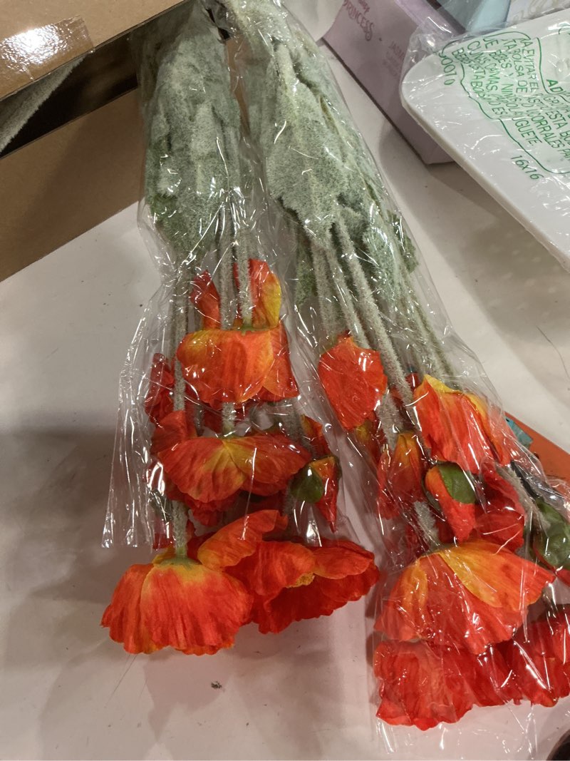 Condition photo showing New/Like New for jinwoe flame dark orange artificial poppy silk flowers, 6pcs lifelike faux poppies stems flowers for decoration, long stems faux bouquet for indoor table centerpiece kitchen wedding home cemetery