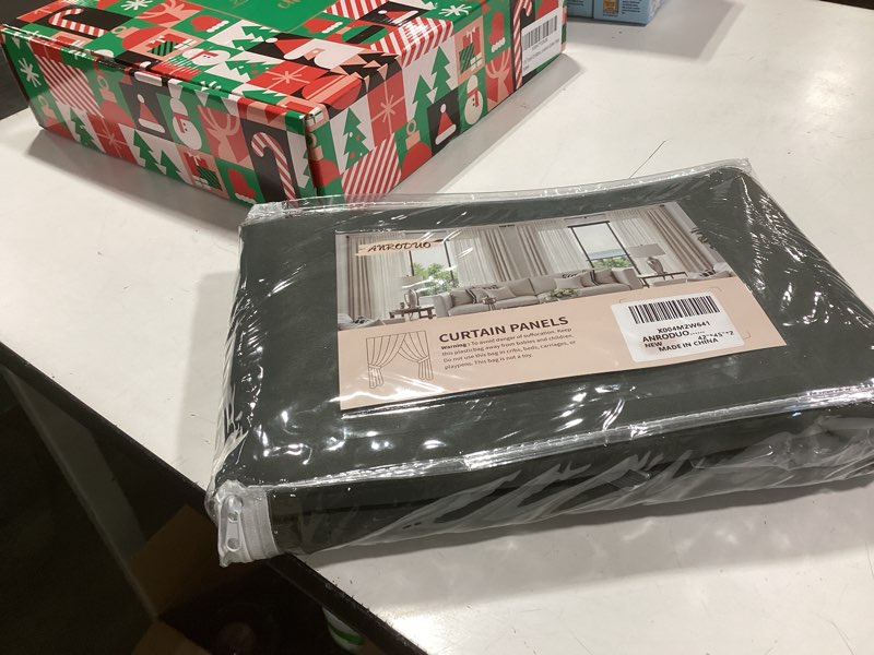 Condition photo showing New/Like New for ANRODUO Rod Pocket and Back Tab Pleated Blackout Curtains with Hooks, Rings, Grey Curtains 45 Inches Long 2 Panels, Thermal Insulated Room Darkening Living Room Bedroom Curtain, 42x45 Inches 42"W x 45"L (Pack of 2) Grey