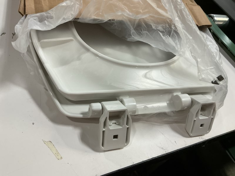 Condition photo showing As Is for Mayfair Caswell Modern Slow Close Toilet Seat, Durable Plastic, Elongated, White Elongated 1 Seat