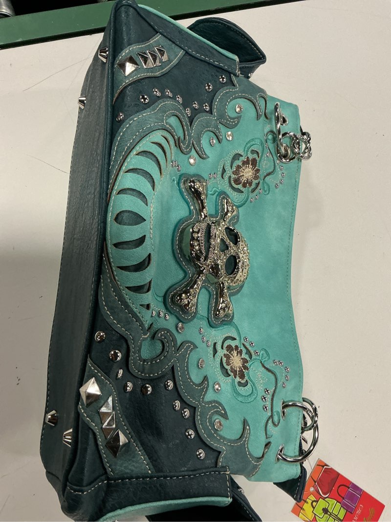 Condition photo showing As Is for gocowgirl women's skull bones skeleton purse handbag with matching wallet in 6 colors