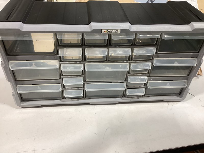 Condition photo showing Good Condition for quantum storage systems pdc-22bk 22 drawers cabinet part organizer 10" h x 20" w x 7" d