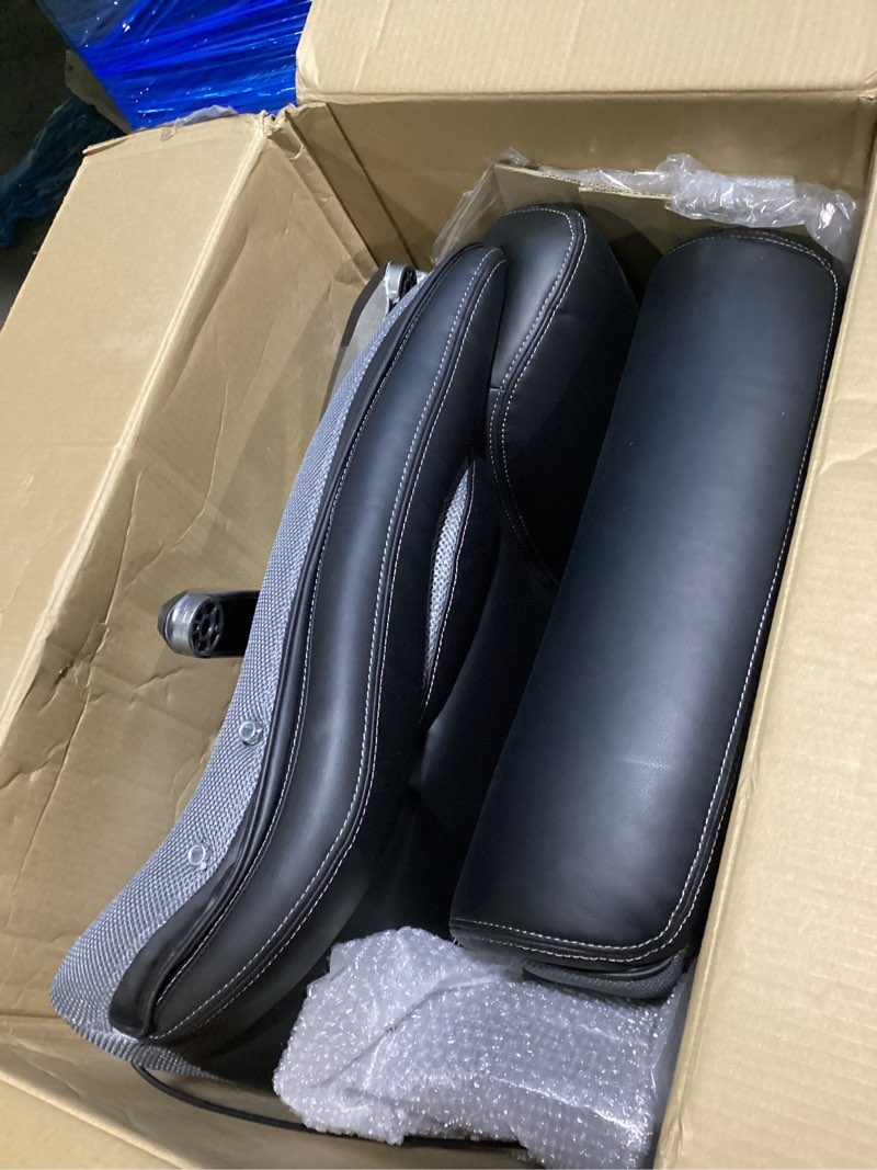 Condition photo showing Good Condition for serta lautner executive home office desk chair, ergonomic high-back with adjustable lumbar and body pillows, smartlayers and comfortcoils technology, mesh and bonded leather, black and gray