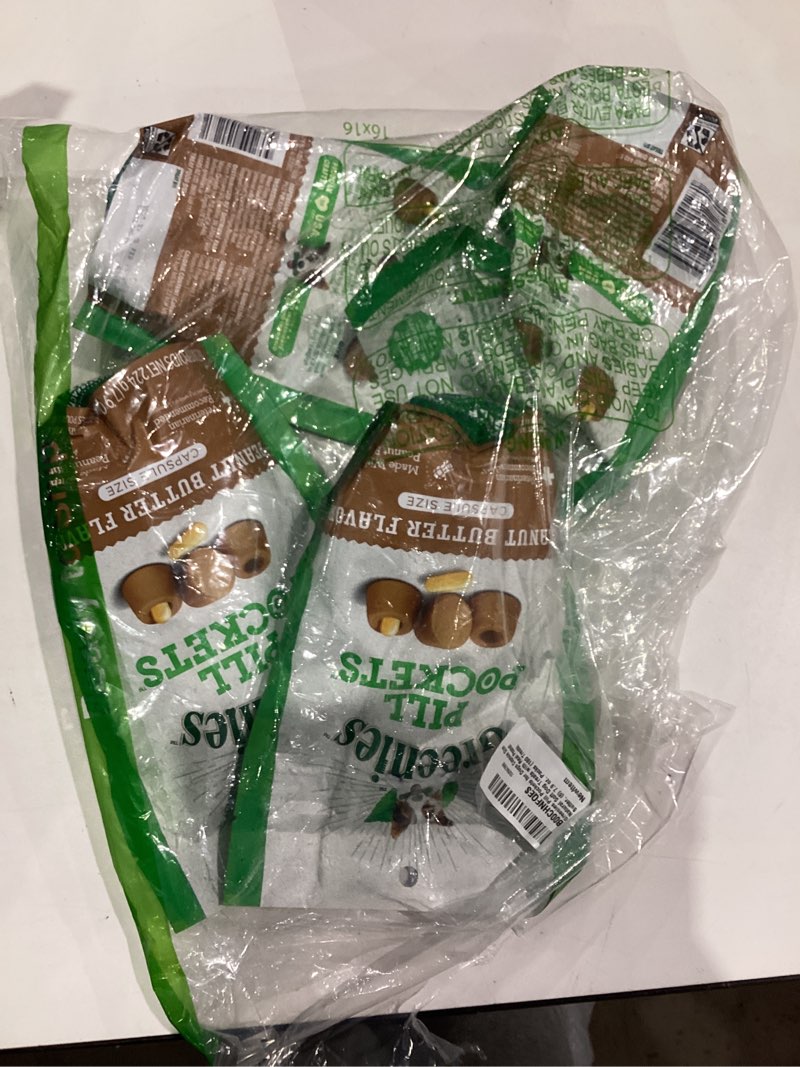 Condition photo showing As Is for Greenies Pill Pockets for Dogs Large Size, Soft Dog Treats, Real Peanut Butter Flavor, (6) 7.9 oz. Pouches (180 Treats Total) Peanut Butter 30 Count (Pack of 6)