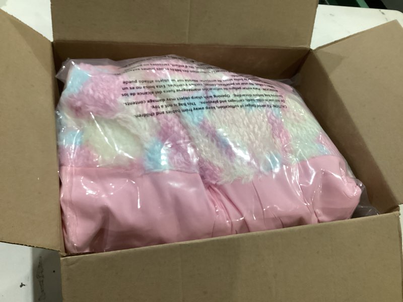 Condition photo showing As Is for happy nappers: pillow & sleepy sack: medium - rainbow unicorn - 54 x 20, plush animal character, 2-in-1 pillow sleeping bag, play, kids ages 3+ medium (54" x 20") rainbow unicorn