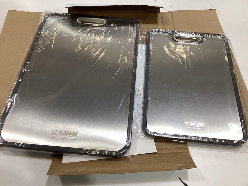 Condition photo showing Good Condition for titanium cutting board double sided food grade, pure titanium/pp for kitchen, cutting board easy to clean[15.5”*10.5”+12”*8.5”] silver set of 2 (15.5" x 10.5", 12" x 8.5")