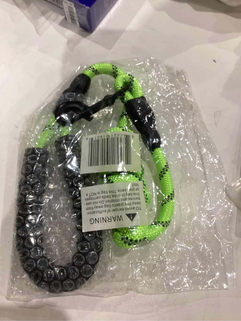 Condition photo showing New/Like New for 5ft 1/2in Strong Green Dog Leash - Highly Reflective Heavy Duty Rope Leash with Soft Padded Anti-Slip Handle - for 18-120 lbs Dogs 1/2" x 5 FT(18~120 lbs.) Light Green
