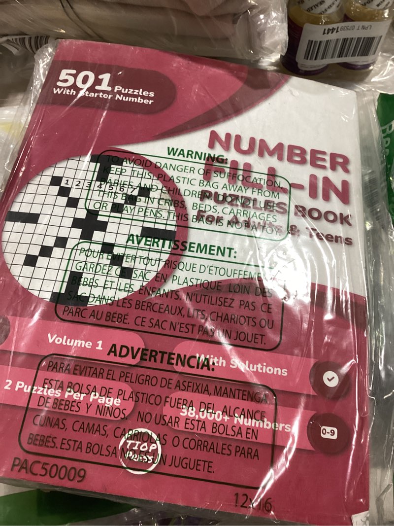 Condition photo showing New/Like New for number fill in puzzles book for adults: 500+ large print number fill-ins puzzles with starter number and solutions for adults, seniors, and teens (2 ... page) (500 fill-ins for endless enjoyment)