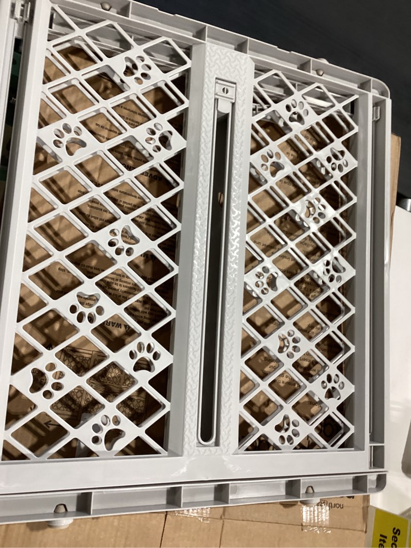 Condition photo showing Good Condition for mypet north states paws portable pet gate: 26-40" wide. pressure mount. no tools needed. made in usa. dog gate 23" tall, expandable, durable dog gates for doorways, light gray