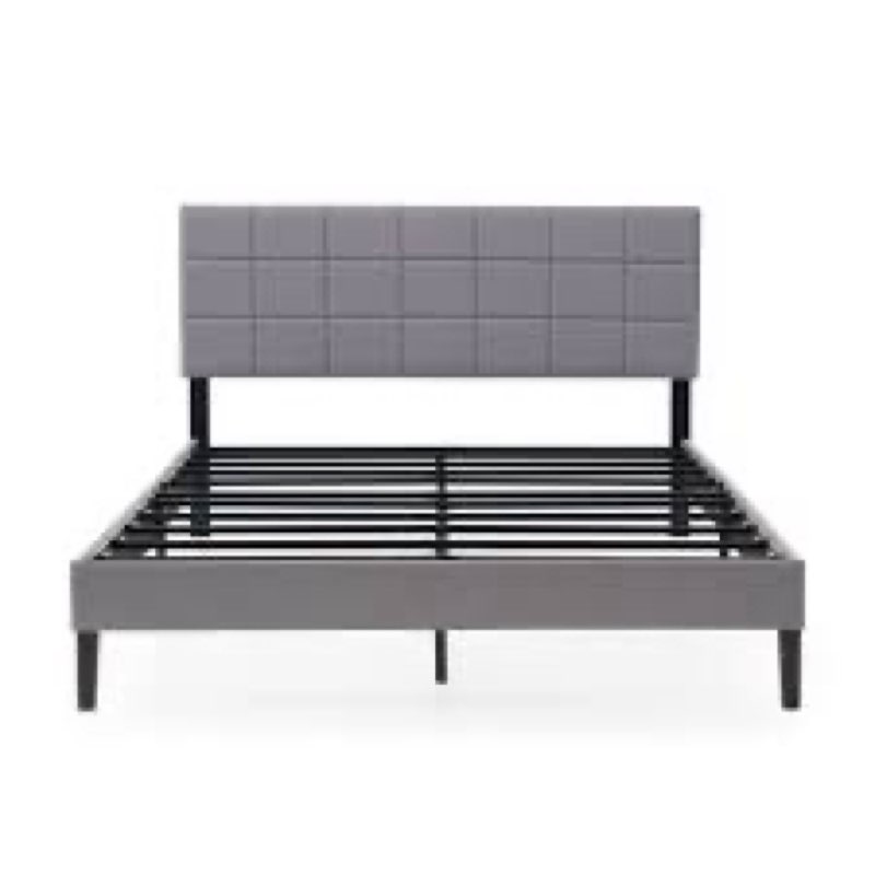 mainstays gray upholstered square tufted platform bed, no box spring needed, queen