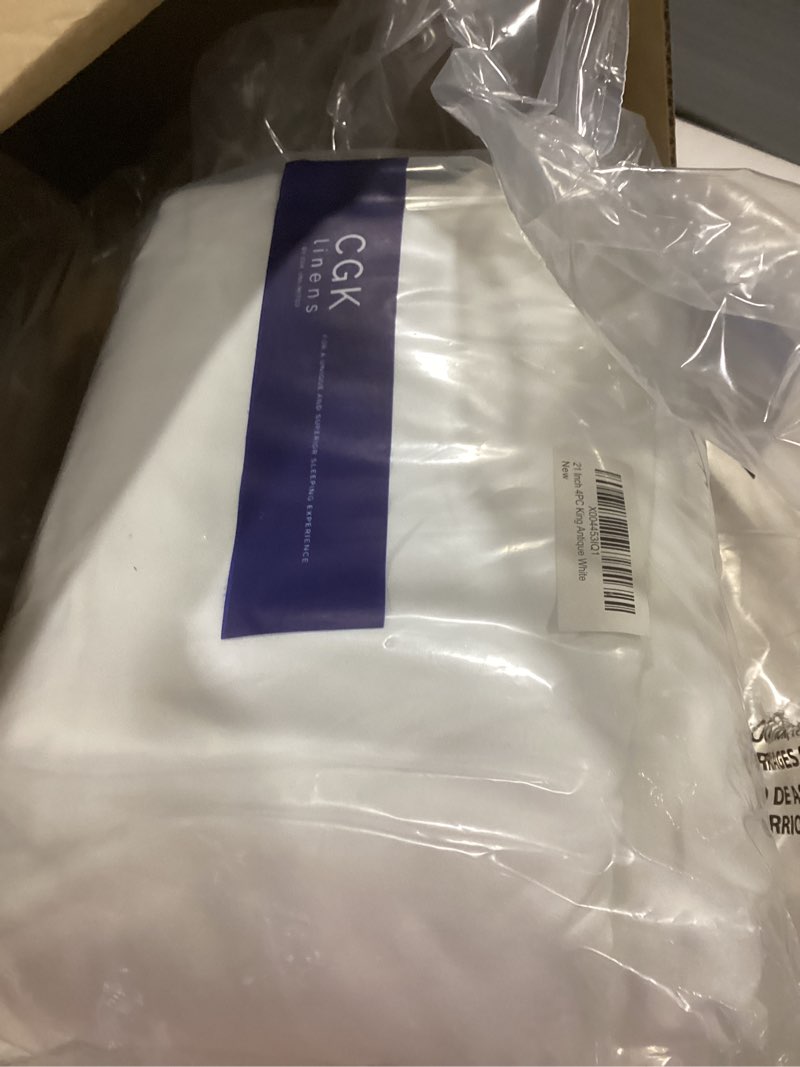 Condition photo showing Good Condition for Extra Deep Pocket King Sheets - 4 Piece Breathable & Cooling Bed Sheets - Hotel Luxury Bed Sheet Set - Soft, Wrinkle Free & Comfy - Easily Fits Extra Deep Mattresses - Deep Pocket Antique White Sheets King 02 - Antique White