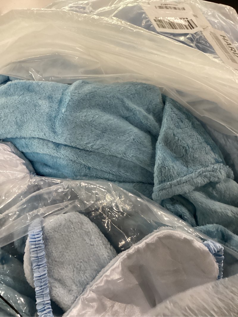 Condition photo showing As Is for fanfanwin 36 pcs sleepover party supplies for girl spa slumber birthday favors throw blanket pillow eye mask headband scrunchies (solid color,light blue) light blue 36