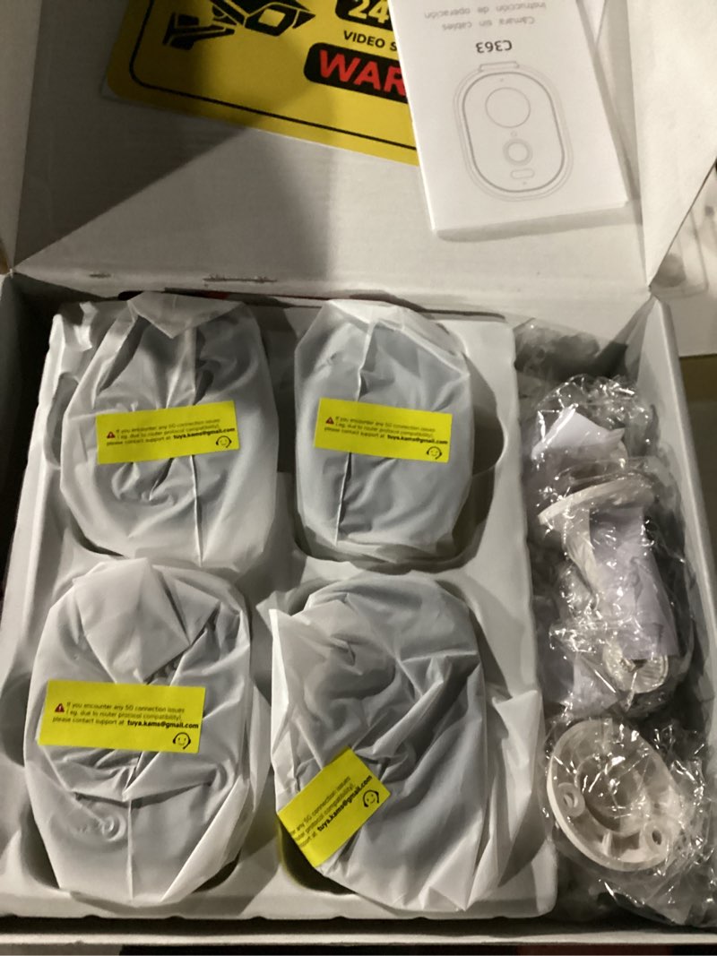 Condition photo showing New/Like New for 4Pack 2.4G&5G Security Cameras Wireless Outdoor, 2K Battery Powered Indoor Cameras for Home Security, AI Motion Detection Siren,Two-Way Talk, Color Night Vision, Waterproof,Works w/Alexa 4PC White