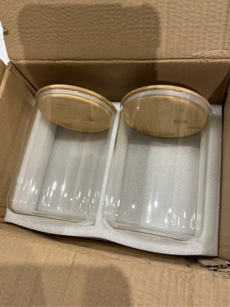 Condition photo showing Good Condition for juvale flour sugar storage containers - 2-pack, 100 oz, clear glass jars - airtight pantry organizer & countertop food storage - rice container & spice jar