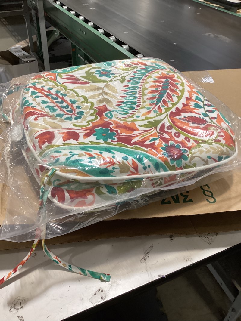 Condition photo showing Good Condition for lvtxiii set of 2 outdoor chair cushions for patio furniture, water repellent patio chair cushions 17"x16" with ties, u-shaped dining chair pads for garden kitchen use, paisley vintage 2 count (pack of 1) paisley vintage