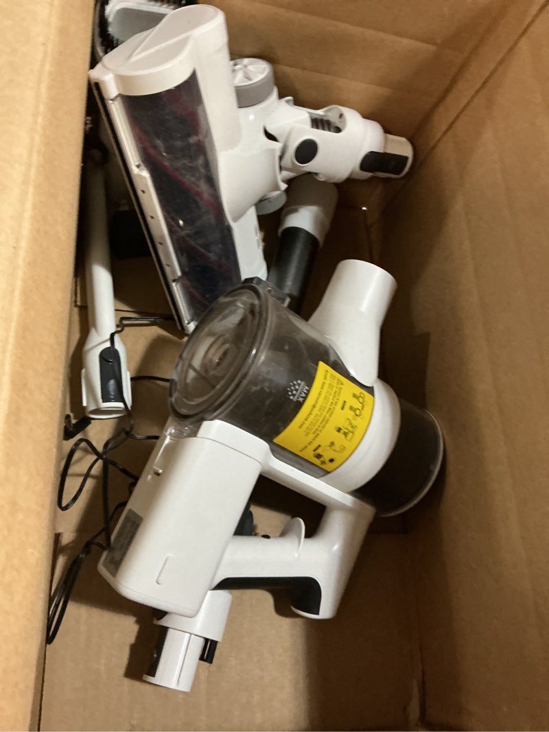 Condition photo showing As Is for Cordless Vacuum Cleaner for Home - Lightweight, Stick Vacuum Clean with Rechargeable Battery, Max 45Mins Runtime, 8 in 1 Handheld Vacuum for Hardfloor & Carpets Pet Hair, White&Yellow